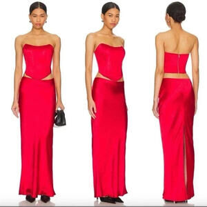 Revolve superdown Calla Skirt Set Red Satin Corset and Maxi Skirt M NWT $96msrp